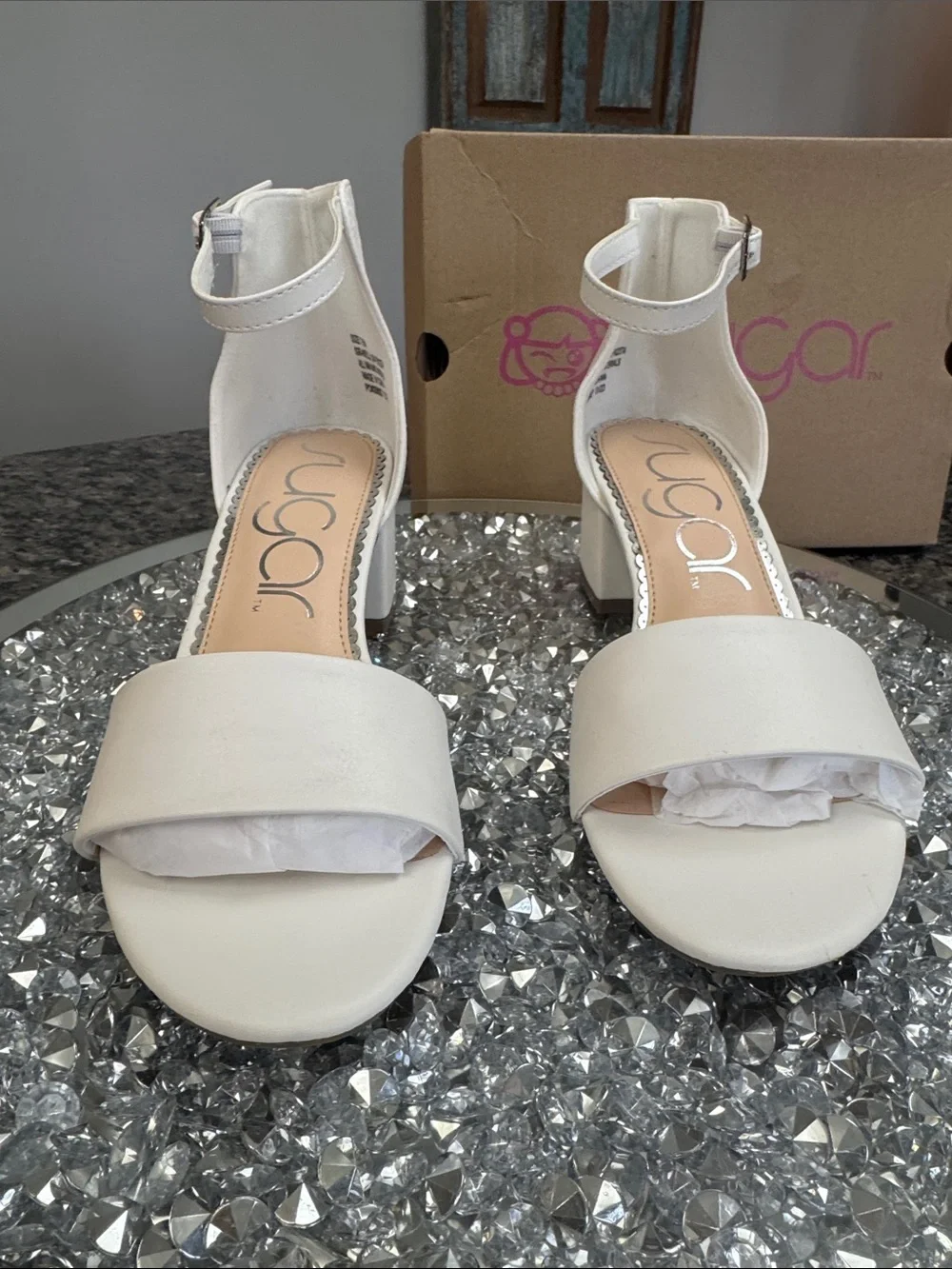 Sugar White Ankle-Strap Block Heel Sandals NEW 7.5